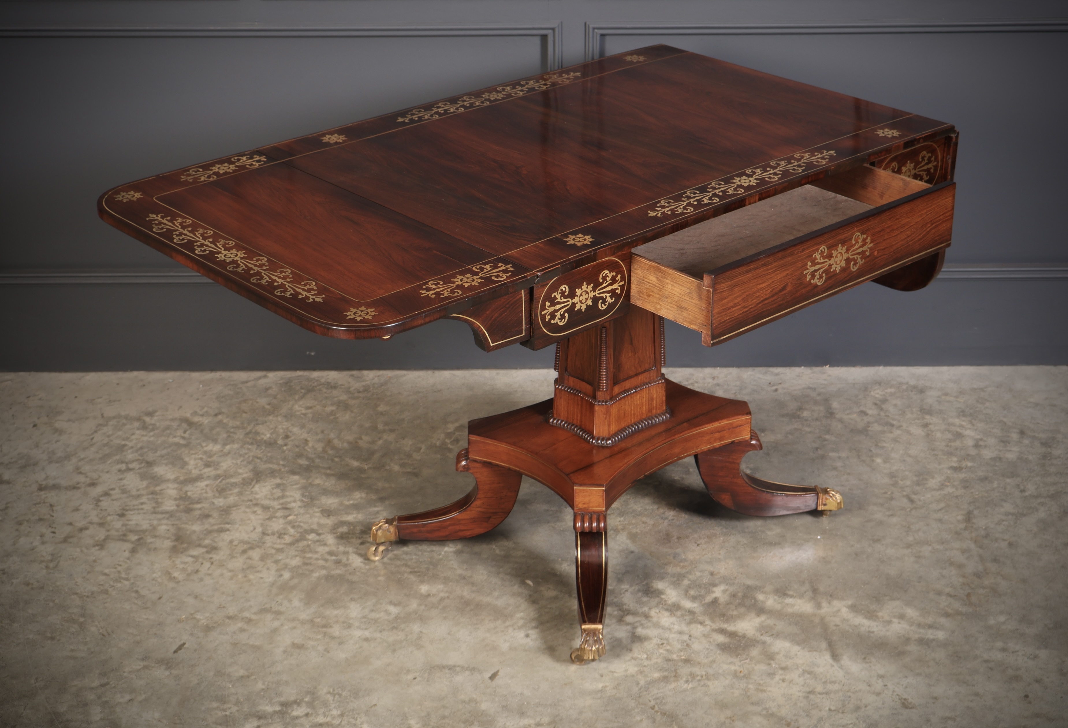 Regency Rosewood Brass Inlaid Sofa Table - Image 4